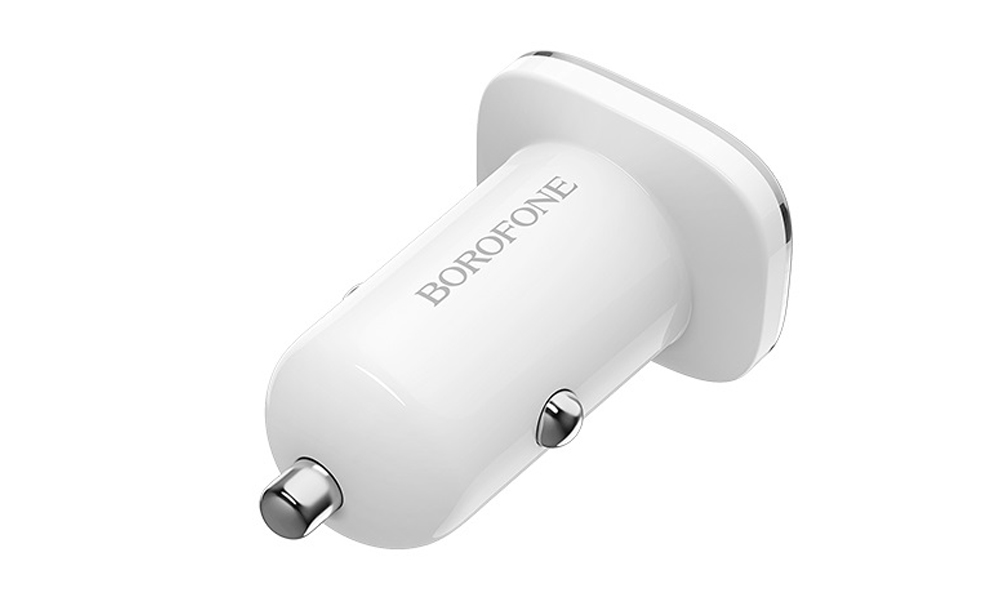 Borofone BZ12 Lasting power double port in-car charger set(Lightning) White