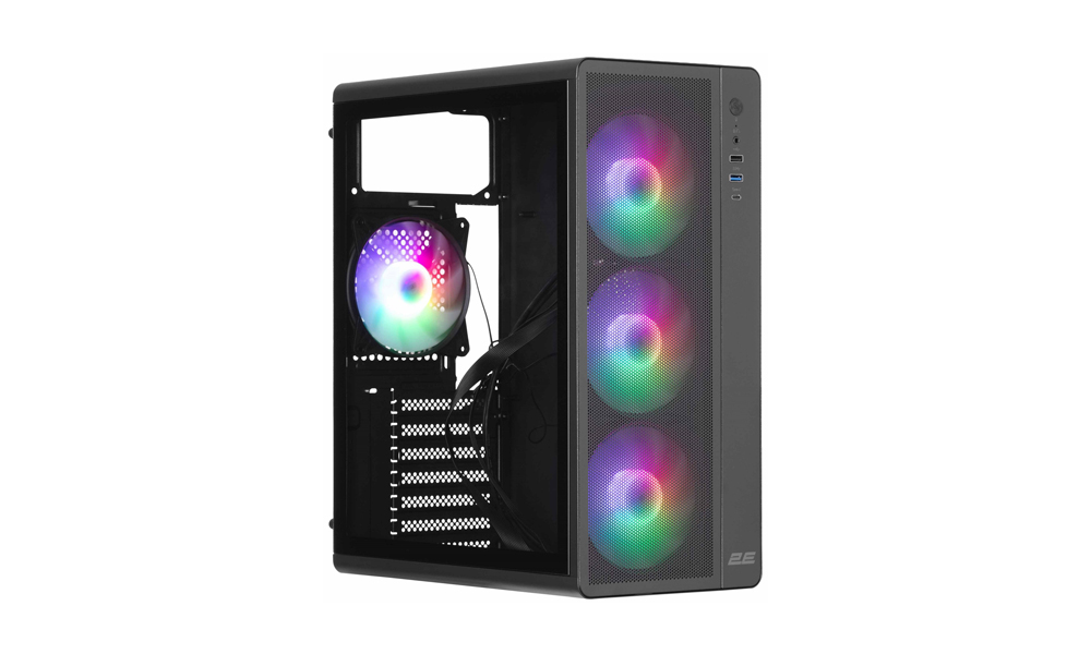 2E GAMING Credo Plus V510B without PSU, 1xUSB3.0, 1х USB 2.0, 1xUSB Type-C, 4x120mm RGB Rainbow, VGA 310mm, TG Side Panel, ATX, black 2E-V510B