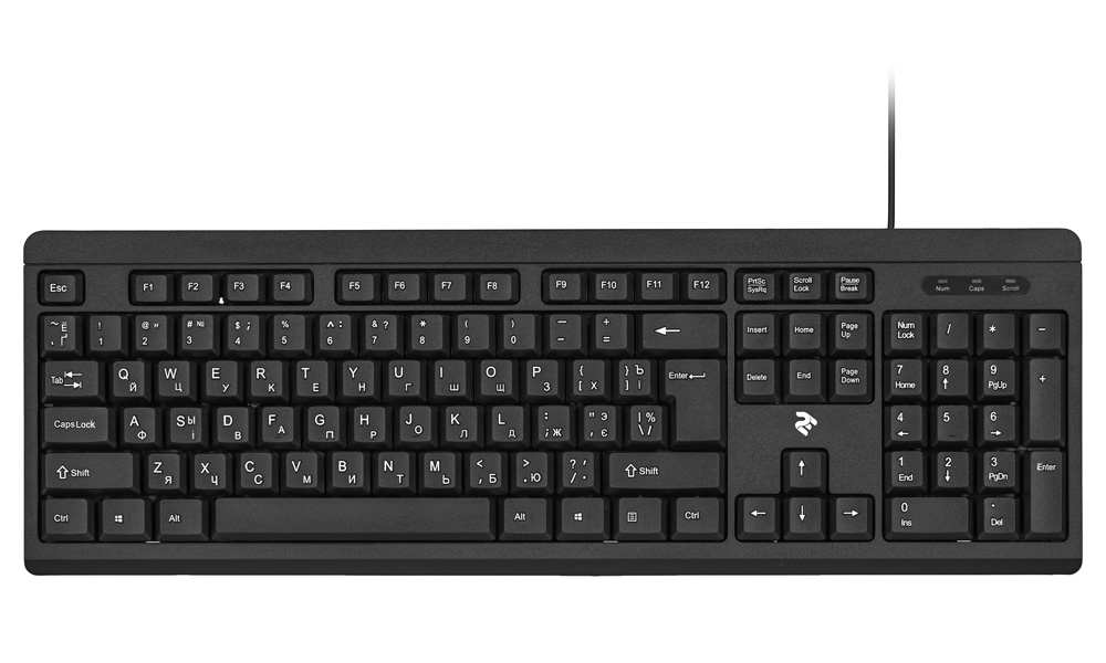 2E Keyboard membrane KS108 104key, USB-A, EN/UK, black 2E-KS108UB_UA