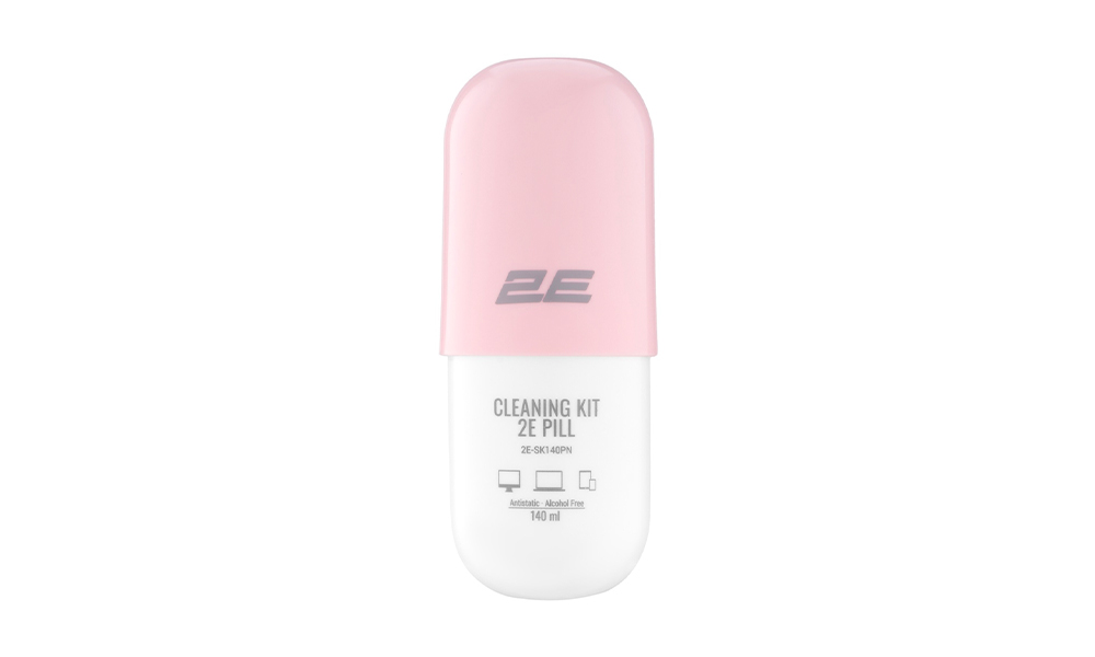 2E Cleaning kit PILL for office equipment (liquid 140ml, whipe 20cm), white-pink 2E-SK140PN