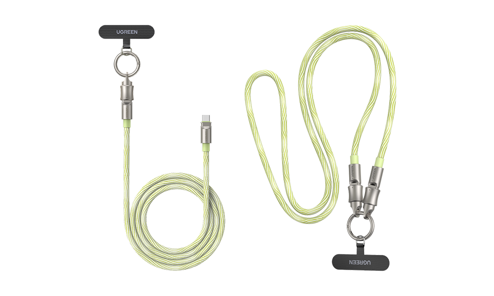 Ugreen L508 (35500), 60W, Type-C To Type-C PD Fast Charging Lanyard Cable, 1.2m, Green