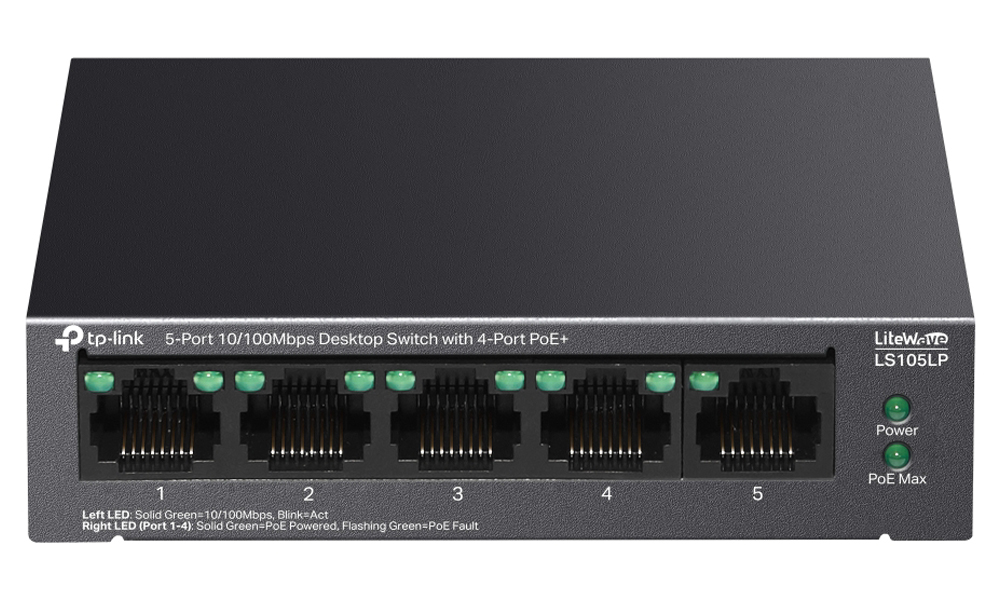 TP-Link LS105LP, 5-Port 10/100Mbps Desktop Switch with 4-Port PoE+