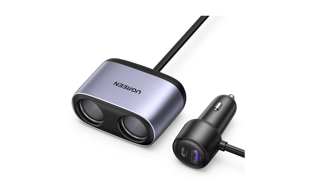 Ugreen CD252 (30886), 120W, USB-C, USB-A Car Charger with Dual Expansion Ports, Gray