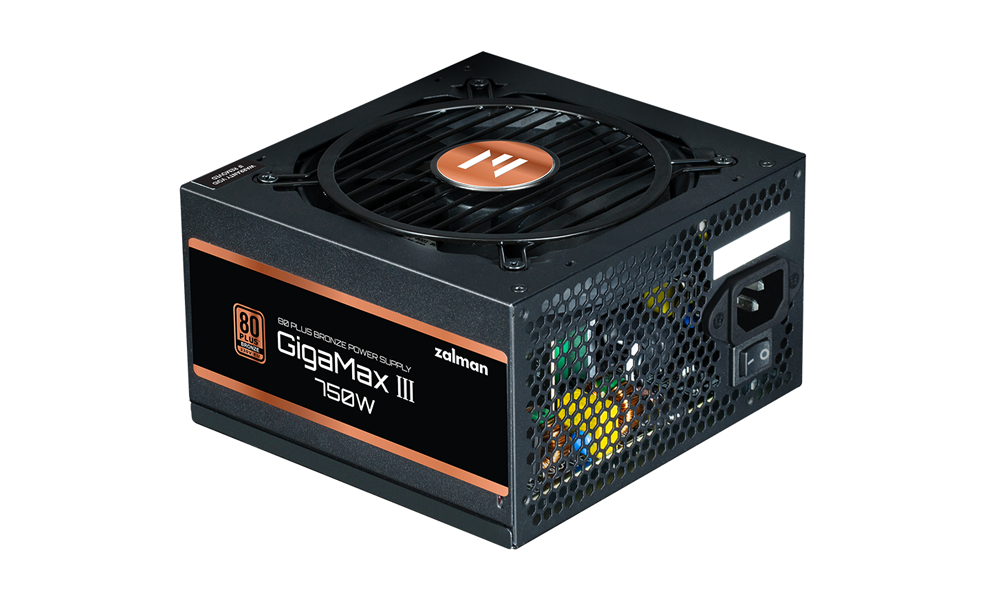Zalman PSU Gigamax 3 (750W), 88%, 80+ Bronze, 120mm, 1xMB 24pin(20+4), 2xCPU (8pin(4+4)+8pin), 3xMolex, 6xSATA, 4xPCIe 8pin(6+2), 1xPCIe GEN5 16pin, ZM750-GV3