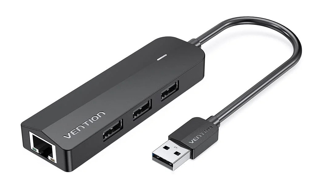 Vention CHPBB 3-Port USB 2.0 Hub with 100M Ethernet Adapter 0.15M Black