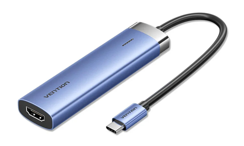 Vention TGESB USB-C to HDMI/USB 3.0 x 3/PD Docking Station 0.15M Blue Aluminum Alloy Type