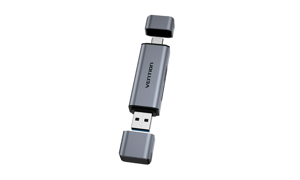 Vention CLLH0 2-in-1 USB 3.0 A+C Card Reader | SD+TF | Gray | Dual Drive Letter | Aluminum Alloy