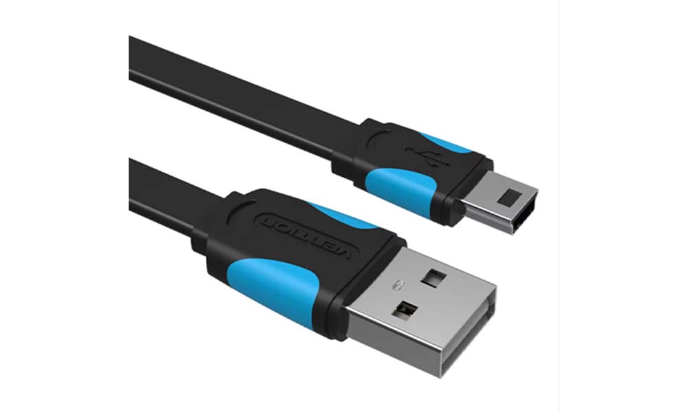 Vention VAS-A14-B100 Flat USB2.0 A Male to Mini 5 Pin Male Cable 1M Black
