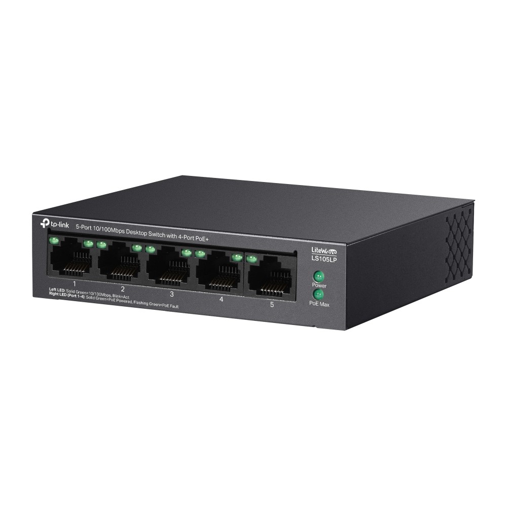 TP-Link LS105LP, 5-Port 10/100Mbps Desktop Switch with 4-Port PoE+