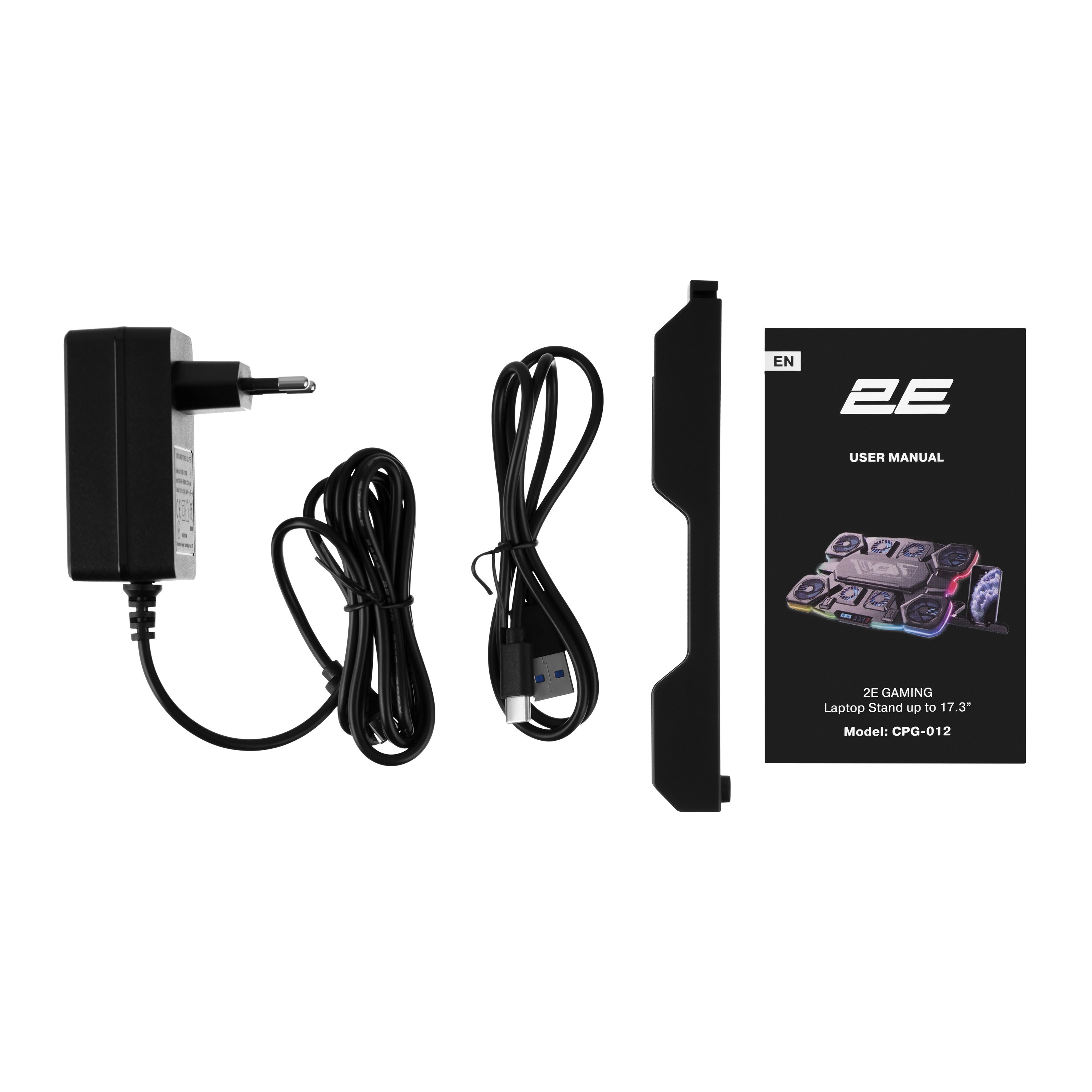 2E GAMING Laptop stand CPG-012, up to 17.3", 1xUSB-C, LCD/semiconductor cooling pad, RGB, black 2E-CPG-012