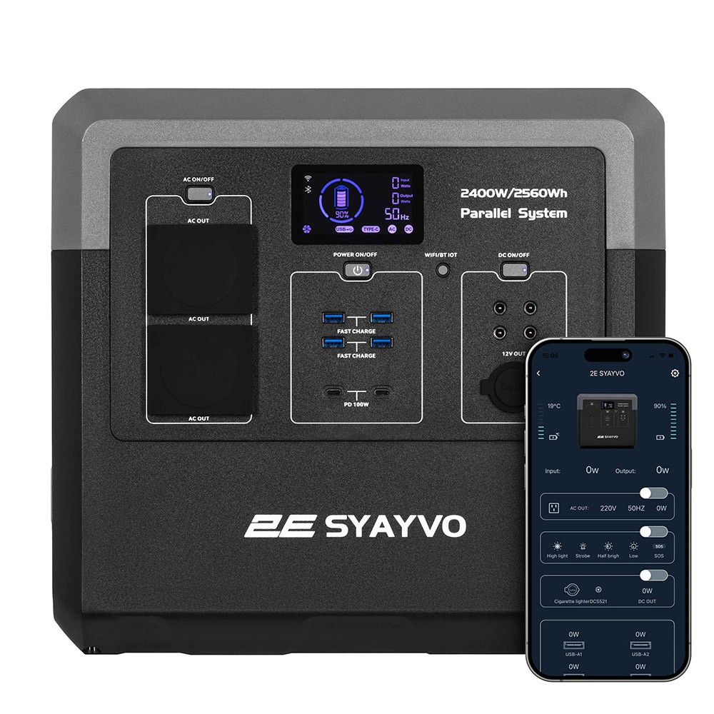 2E Power Station Syayvo 2400W/2560Wh, WiFi/BT, Parallel System, Fast Charging 2E-PPS24256