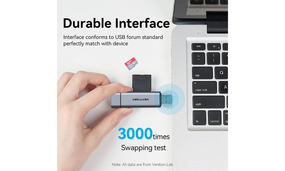 Vention CLLH0 2-in-1 USB 3.0 A+C Card Reader | SD+TF | Gray | Dual Drive Letter | Aluminum Alloy