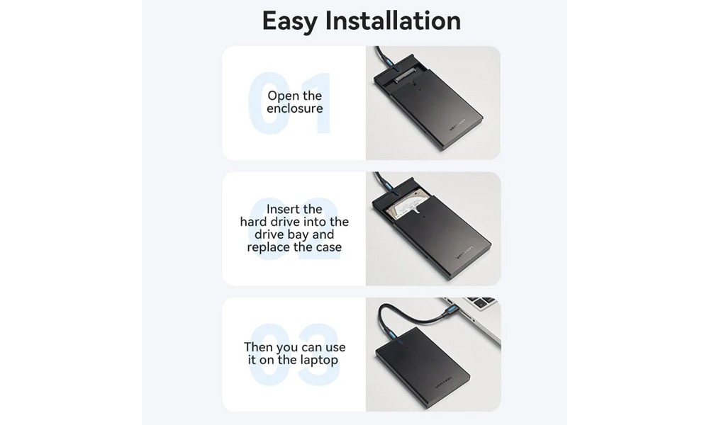 Vention KPBB0 2.5 Inch SATA Hard Drive Enclosure (USB 3.1 Gen 2-C) Black