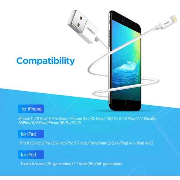 Ugreen US155 (80315) Apple Lightning To USB 2.0 A Male Cable White 1.5M