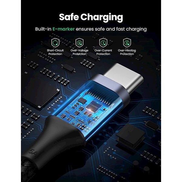 Ugreen US316 (70427) USB Type-C to Type-C 100W PD Fast Charging Cable, 1m, Black