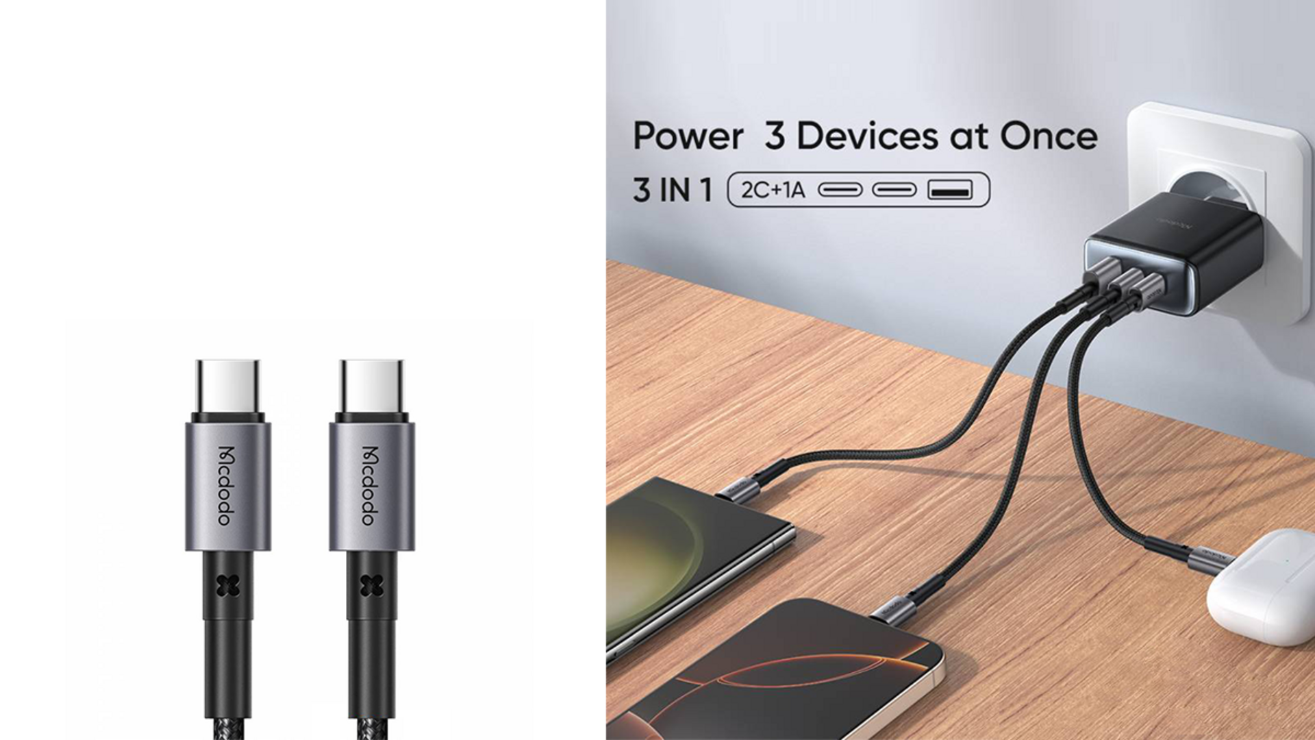 MCDODO CH-4860 45W 3-PORT FAST CHARGER SETC-C Cable (Specific for Samsung)