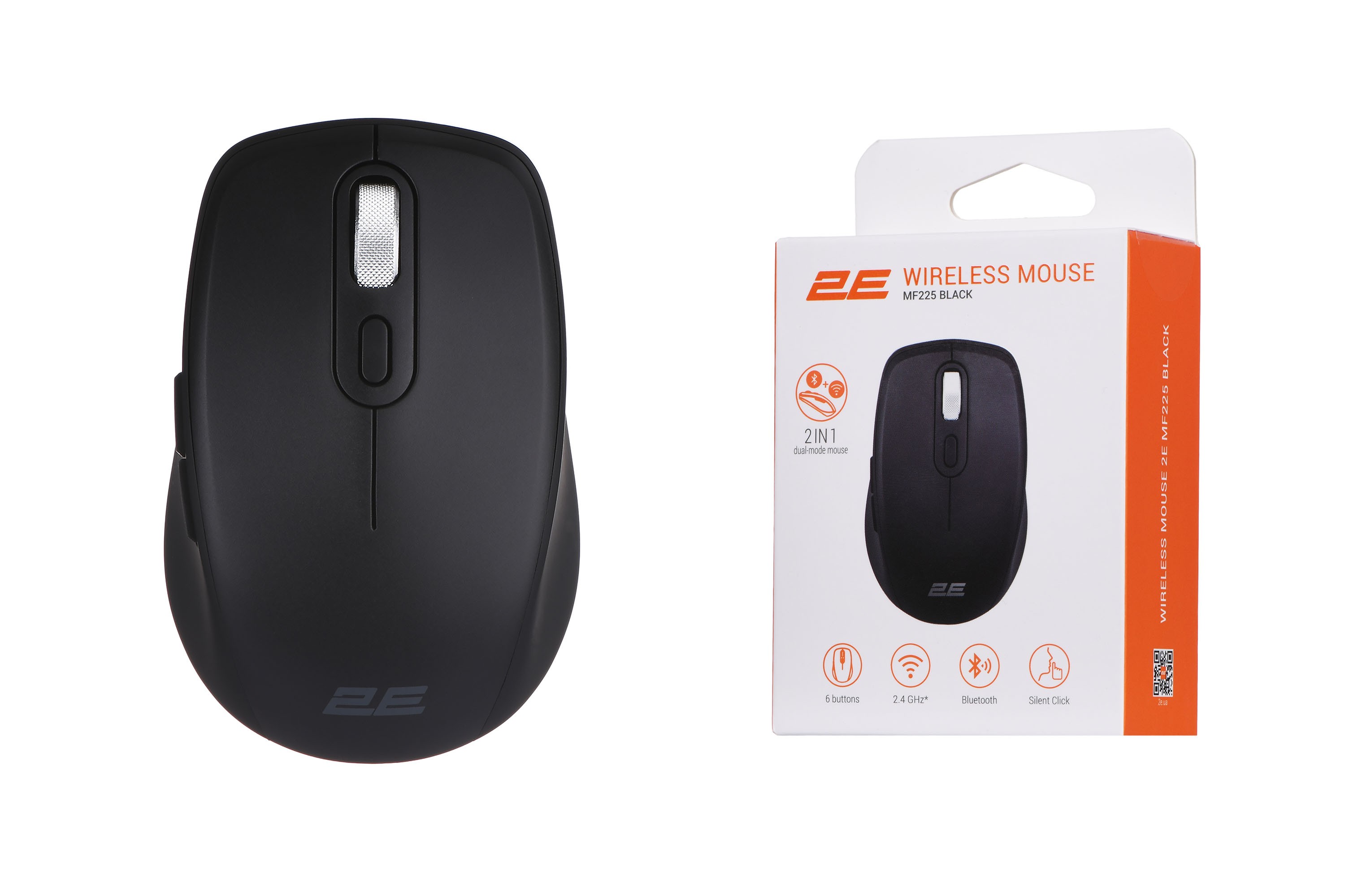 2E Mouse MF225 Silent, WL/BT, black 2E-MF225WBK
