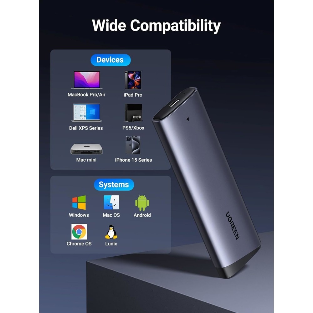 Ugreen CM767 (35267), M.2 NVMe SSD Enclosure, Grey