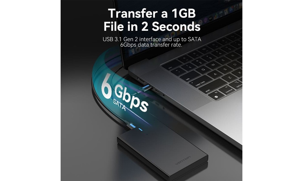 Vention KPBB0 2.5 Inch SATA Hard Drive Enclosure (USB 3.1 Gen 2-C) Black