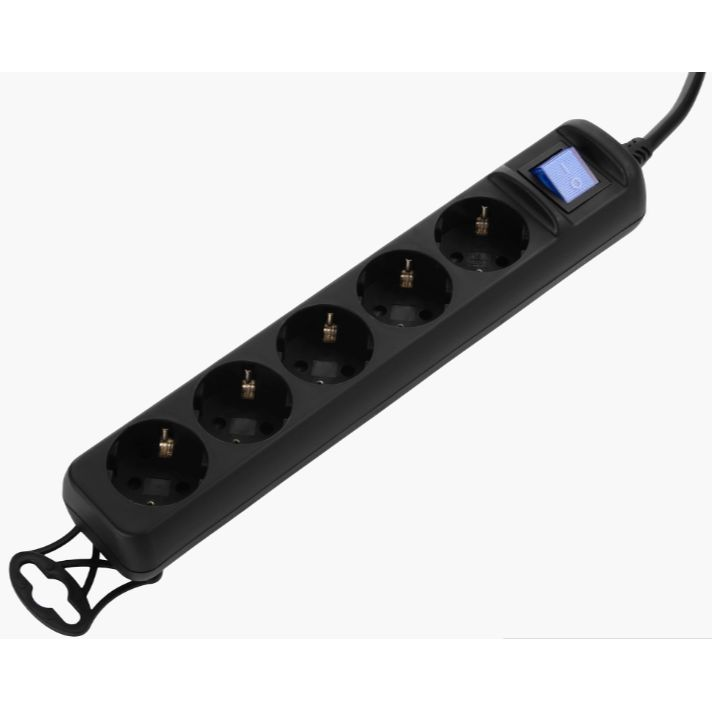 2E Power strip 5XSchuko with switch, 3G*1.5mm, 1.5m, black 2E-U05ES15M1.5BK