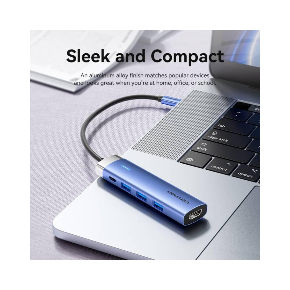 Vention TGESB USB-C to HDMI/USB 3.0 x 3/PD Docking Station 0.15M Blue Aluminum Alloy Type