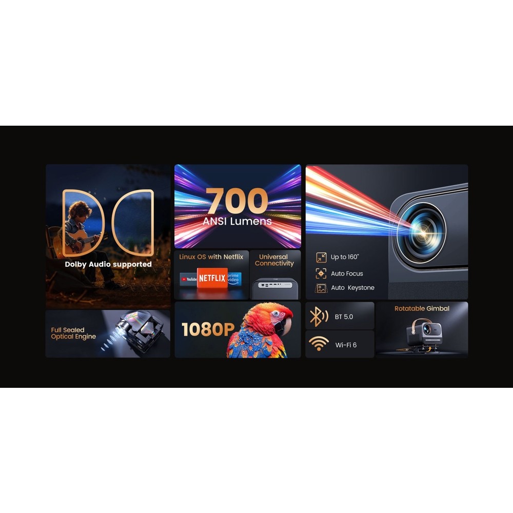 Yaber U12 Home Cinema, LCD Projector, FHD 1920x1080, 700lm, Black