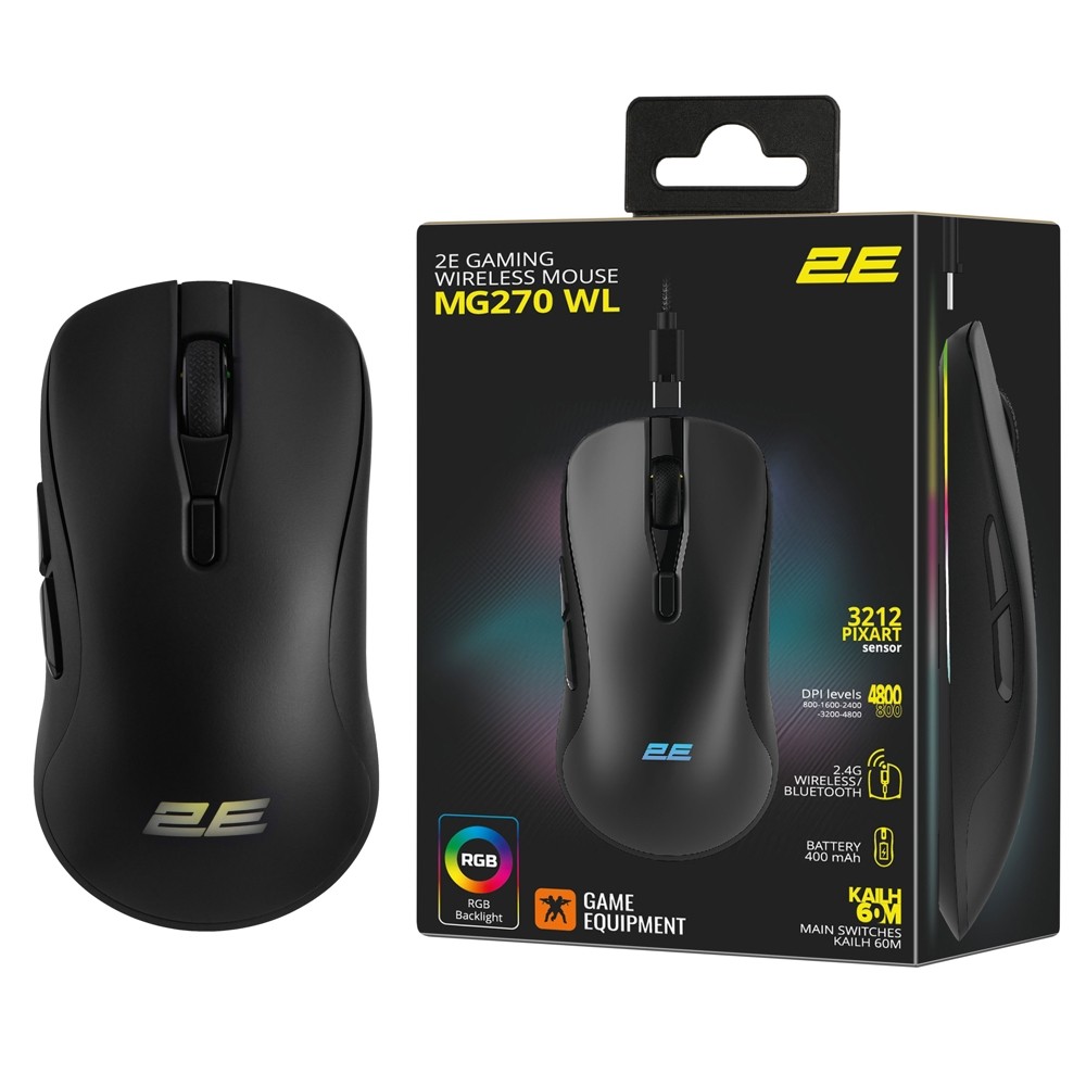 2E GAMING Mouse MG270 WL, WL/BT, black 2E-MG270UB-WL