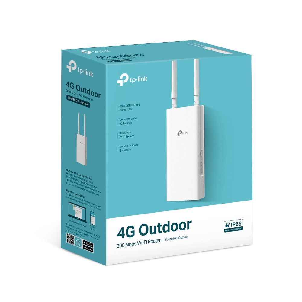 TP-Link TL-MR100-Outdoor 4G 300 Mbps Wi-Fi Outdoor Router 4G LTE and Fast Wi-Fi Speed : supports LTE up to 150 Mbps and Wi-Fi up to 3