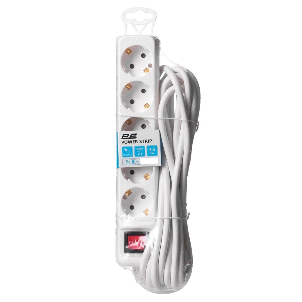 2E 5XSchuko switch, 3G*1.5mm2, 5м, white 2E-U05ES15M5