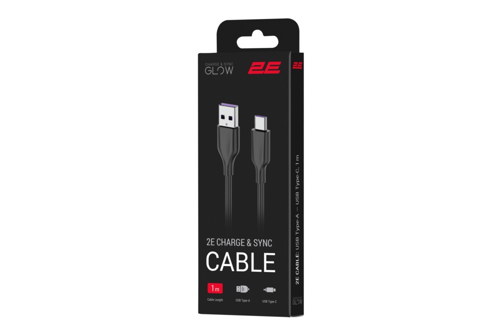 2E Сable USB-A > microUSB charge/data, 1m, Glow, black 2E-CCAM-BL