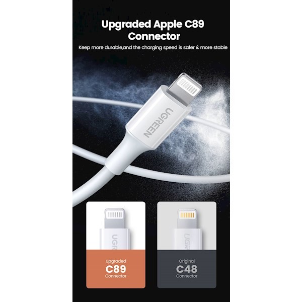 Ugreen 80822, MFi, USB-A Male to Lightning Male Cable Nickel Plating ABS Shell 1m (Black)