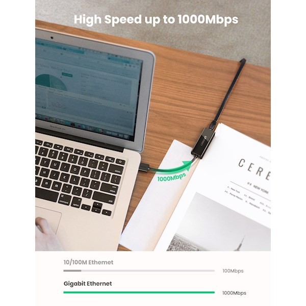 Ugreen CR111 (20256) USB 3.0 to RJ45 Gigabit Ethernet Adapter, Black