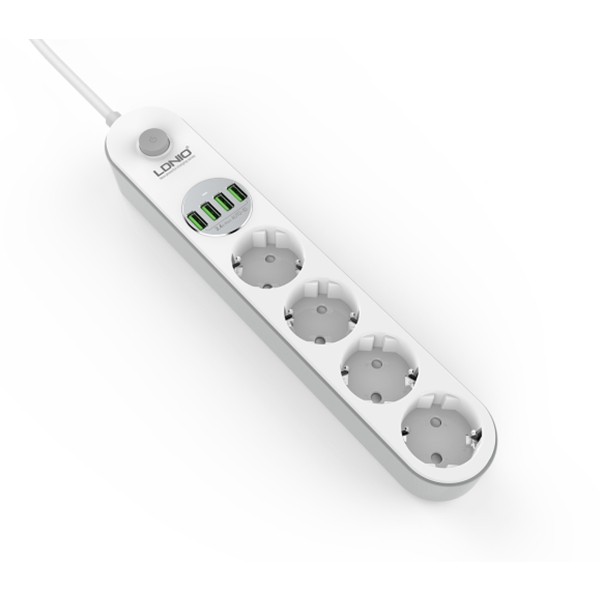 LDNIO დამაგრძელებელი/დამცავი SE4432 Extension Cord 4 Outlet Power Strip with 3.4A USB PD Quick Charg