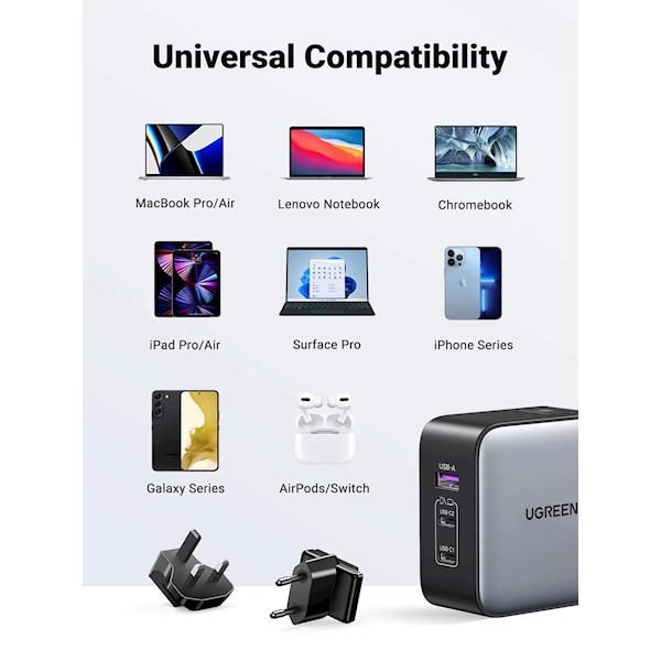 Ugreen CD296 (90409), 65W, USB, USB-C, Gray