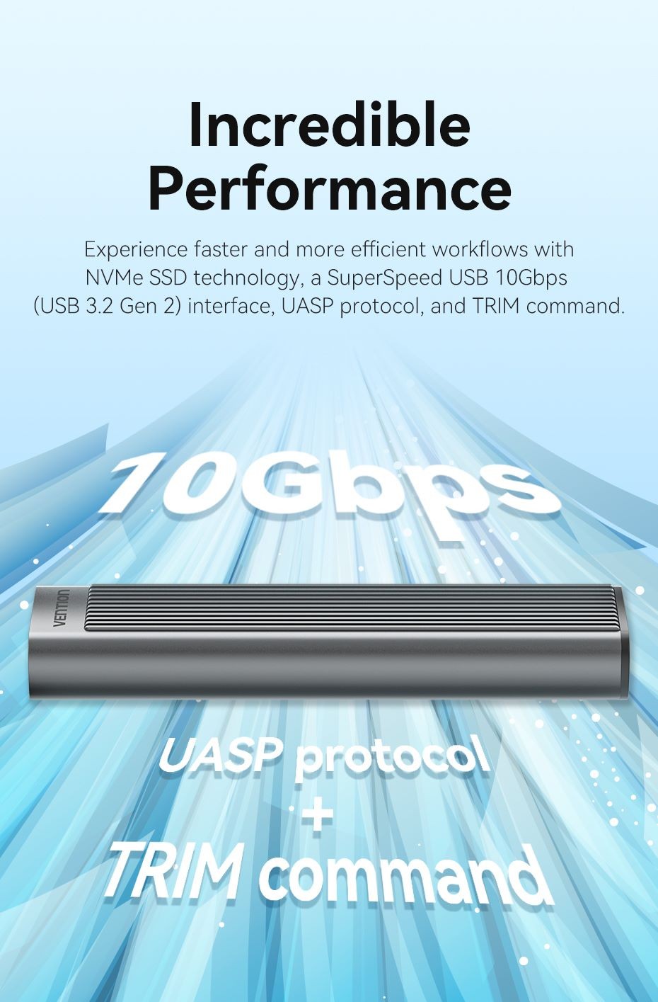 Vention KPKH0 M.2 NVMe SSD Enclosure (USB 3.1 Gen 2-C) with Heat Sink Gray Aluminum Alloy Type