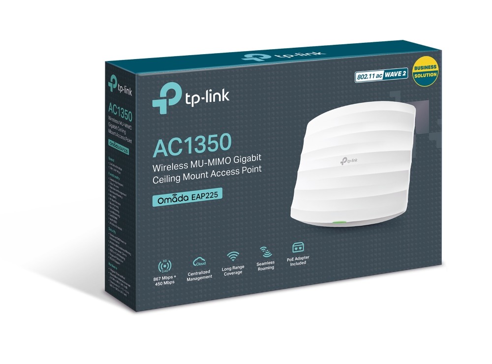 TP-Link EAP225, AC1350 Wireless MU-MIMO Gigabit Ceiling Mount Access Point with Passive PoE