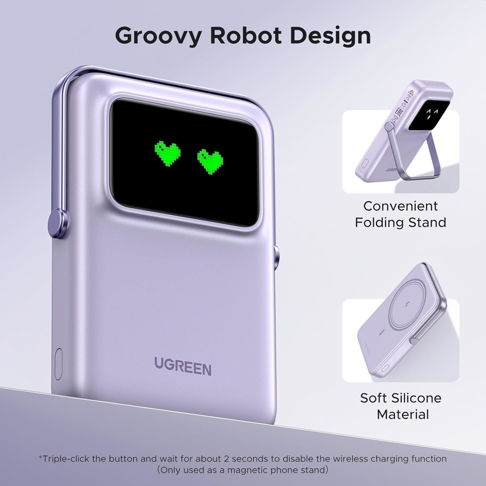 Ugreen PB572 (45328) Uno, 10000mAh, Magnetic Wireless Power Bank, Purple