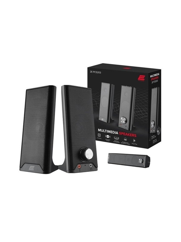 2E Personal Computer Speaker PCS203, 2.0, USB, Metal Black 2E-PCS203BK
