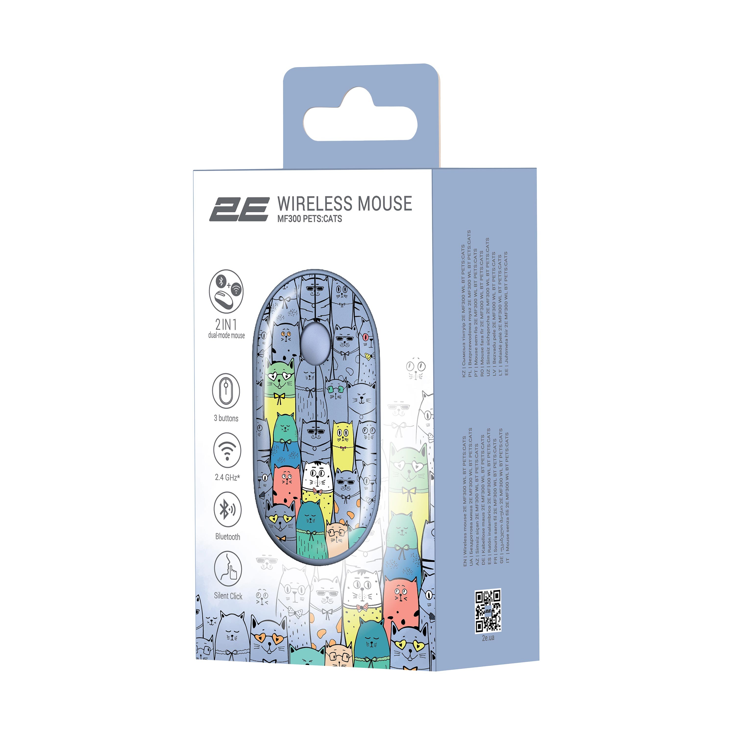 2E Mouse MF300 PETS:CATS Silent WL BT, Blue 2E-MF300WPETSBL
