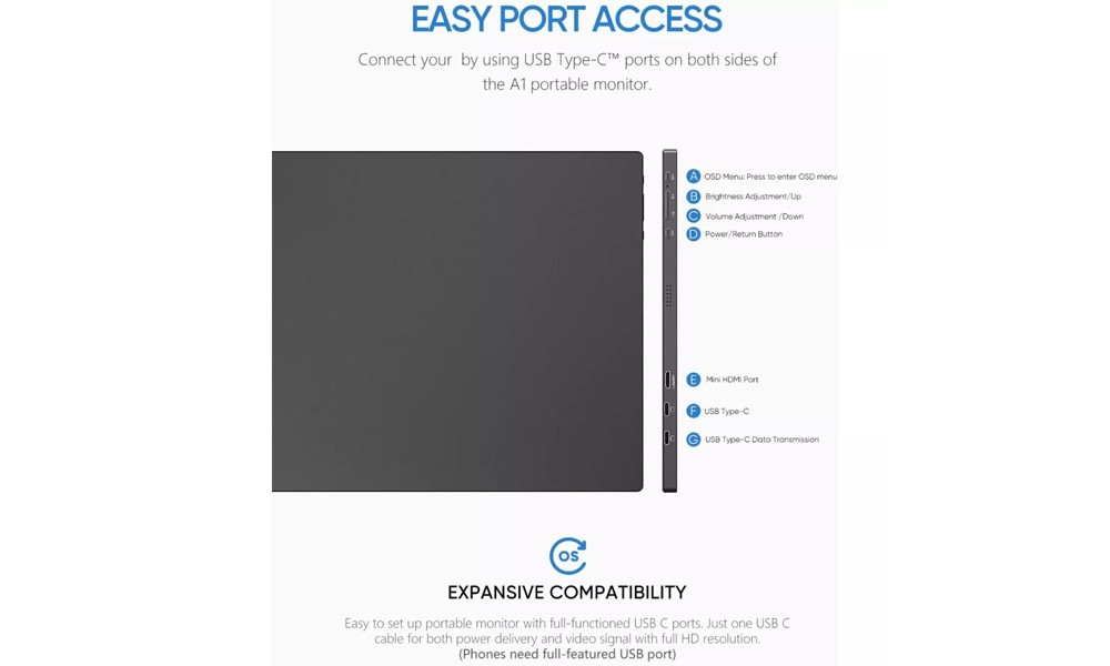 Arzopa A1T 15.6" FHD Mini HDMI USB Type-C