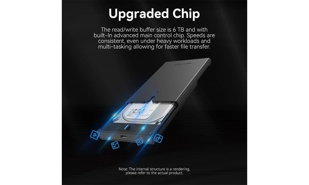 Vention KPBB0 2.5 Inch SATA Hard Drive Enclosure (USB 3.1 Gen 2-C) Black