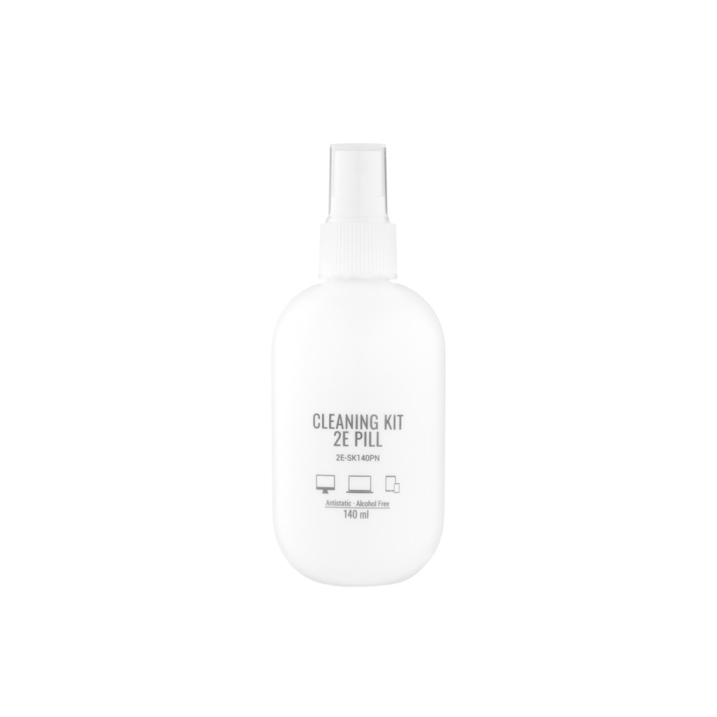 2E Cleaning kit PILL for office equipment (liquid 140ml, whipe 20cm), white-pink 2E-SK140PN